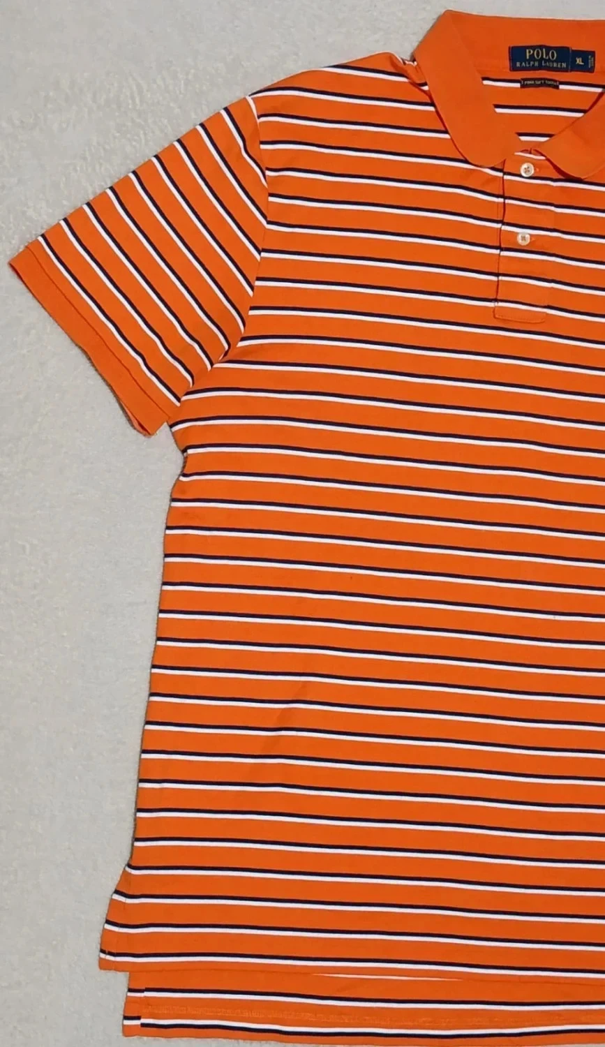 Polo Ralph Lauren Pima Soft Touch orange Rayures bleu blanc Taille XL – photo 7